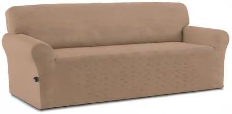 image:imageEasyGoing Fleece Stretch Sofa Slipcover Spandex NonSlip Soft Couch Sofa Cover Washable Furniture Protector with AntiSkid Foam and Elastic Bottom for Kids PetsLoveseat Dark GrayCamel