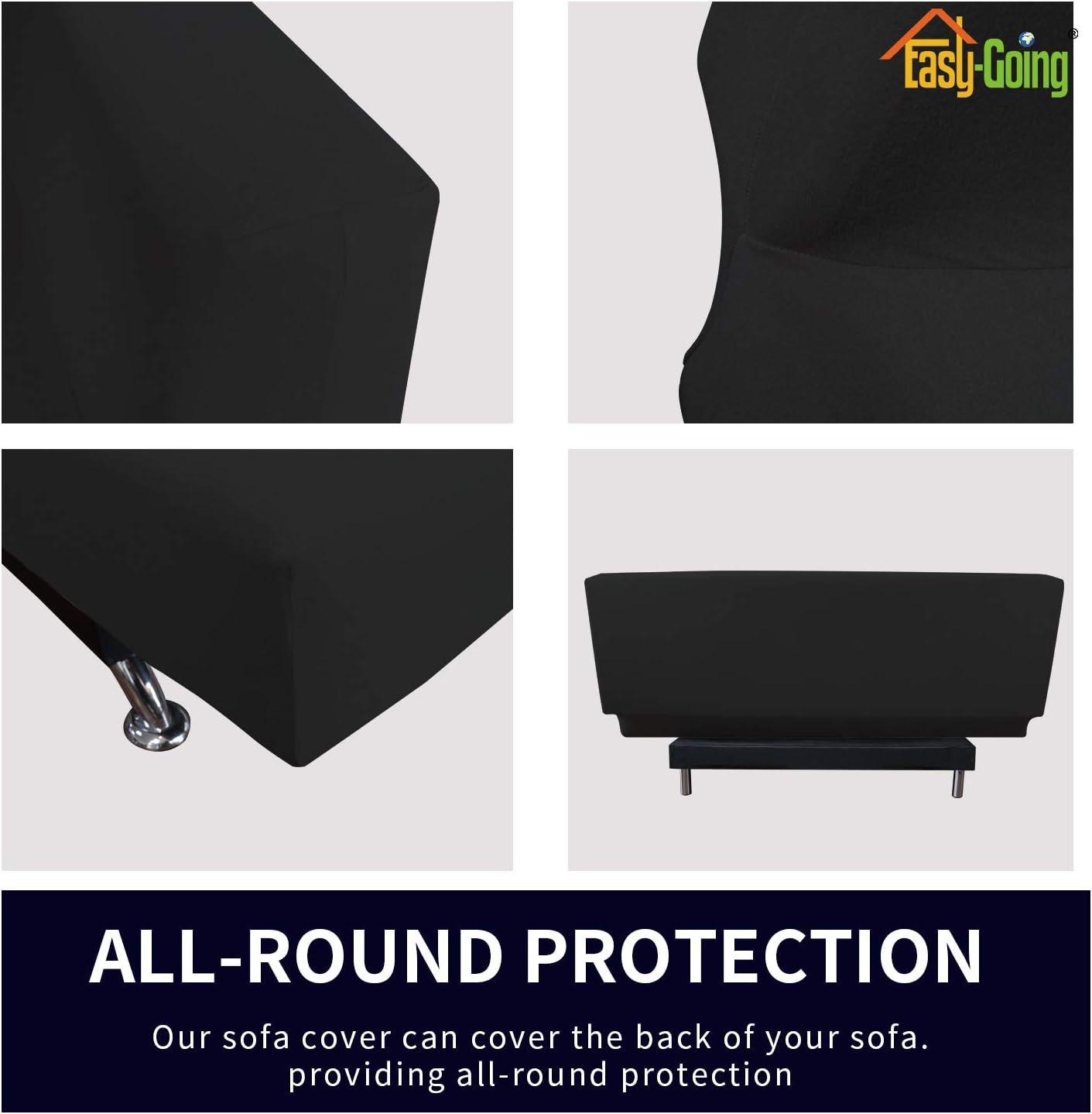 image:imageEasyGoing Fleece Stretch Sofa Slipcover Spandex NonSlip Soft Couch Sofa Cover Washable Furniture Protector with AntiSkid Foam and Elastic Bottom for Kids PetsLoveseat Dark GrayBlack