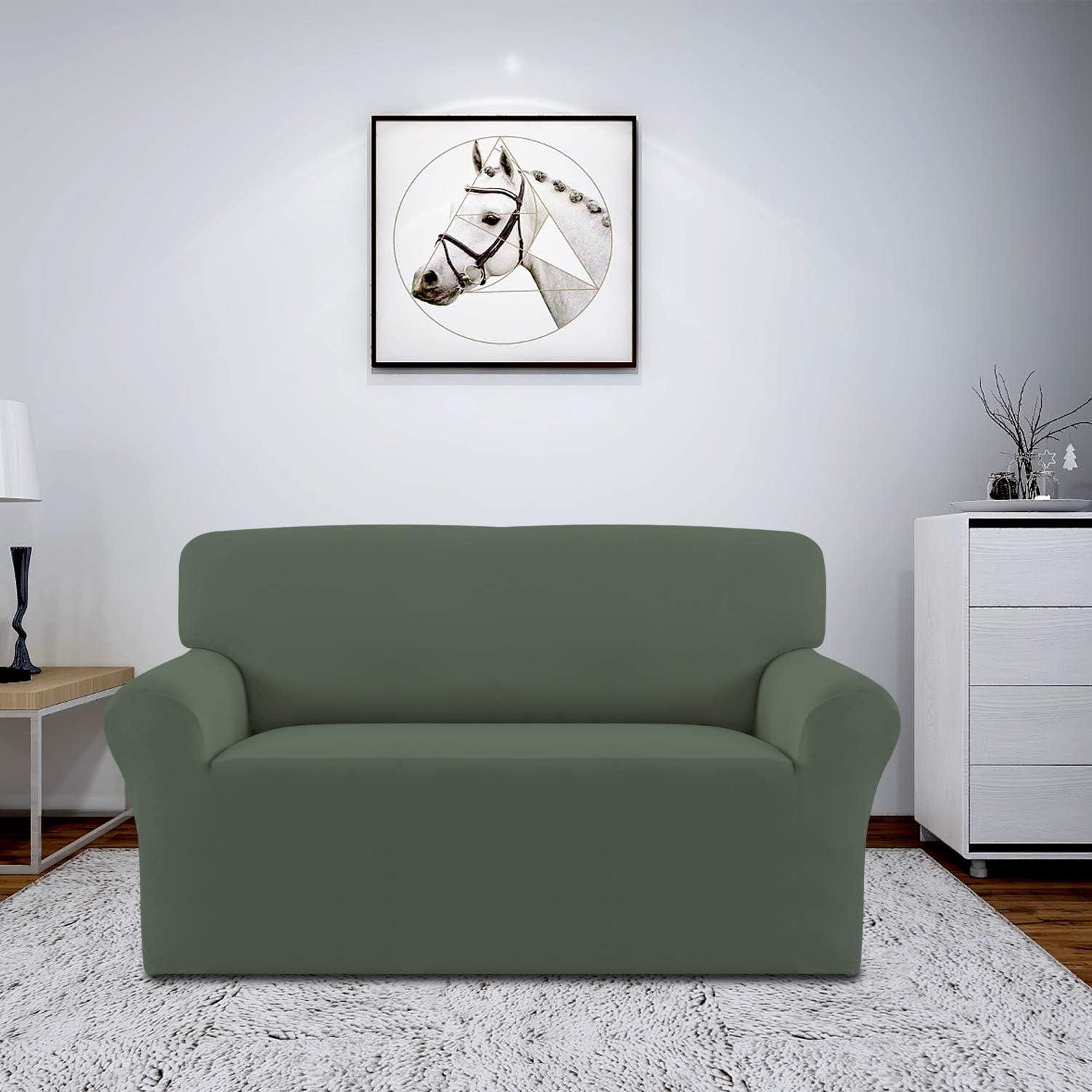 image:imageEasyGoing Fleece Stretch Sofa Slipcover Spandex NonSlip Soft Couch Sofa Cover Washable Furniture Protector with AntiSkid Foam and Elastic Bottom for Kids PetsLoveseat Dark GrayGrayish Green