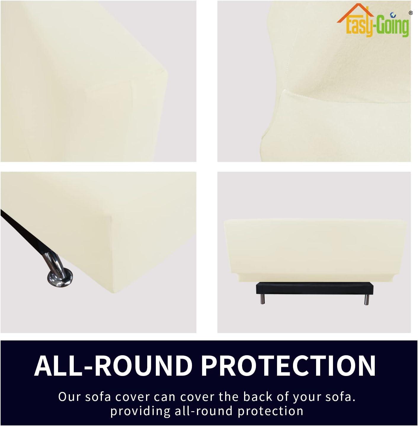 image:imageEasyGoing Fleece Stretch Sofa Slipcover Spandex NonSlip Soft Couch Sofa Cover Washable Furniture Protector with AntiSkid Foam and Elastic Bottom for Kids PetsLoveseat Dark GrayIvory