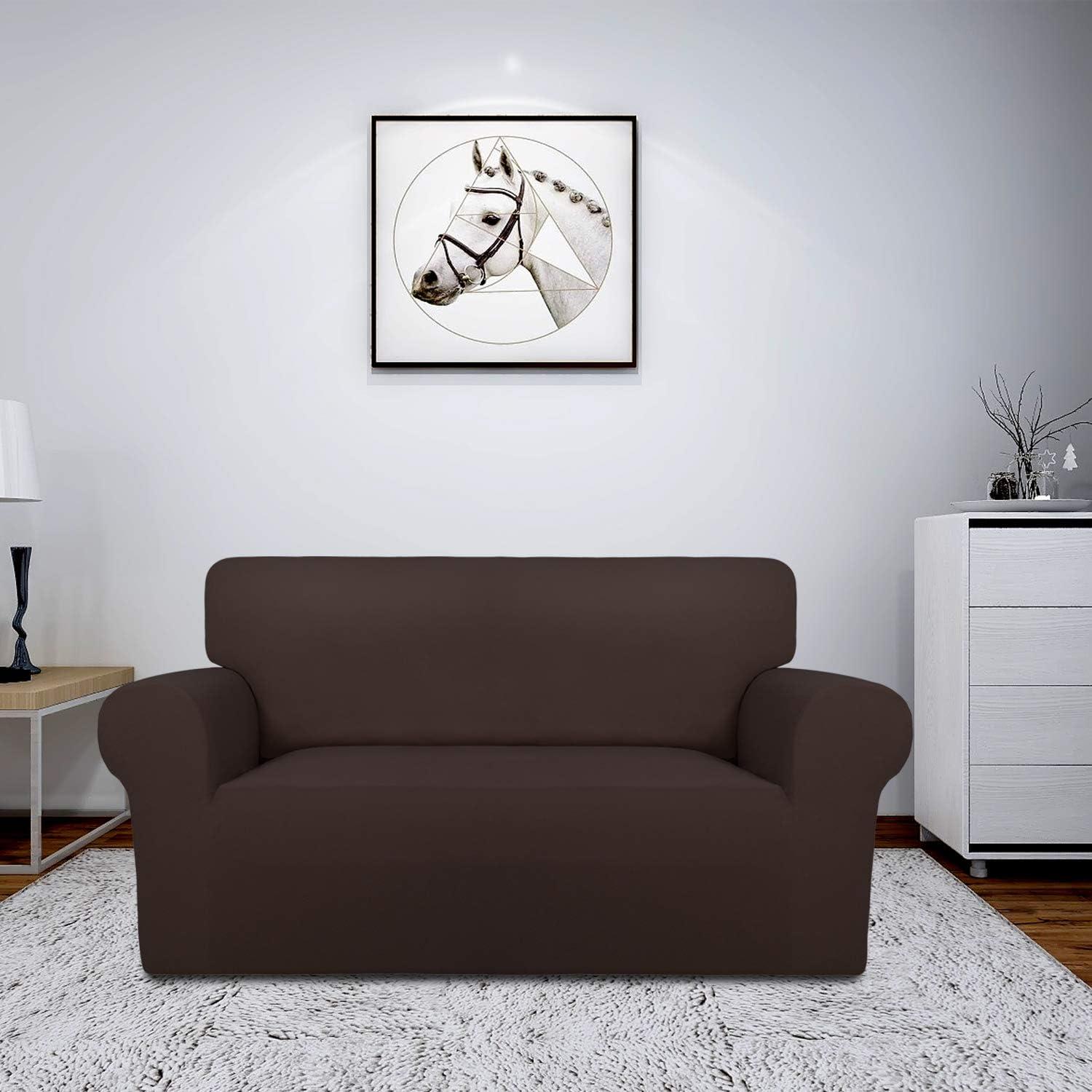 image:imageEasyGoing Fleece Stretch Sofa Slipcover Spandex NonSlip Soft Couch Sofa Cover Washable Furniture Protector with AntiSkid Foam and Elastic Bottom for Kids PetsLoveseat Dark GrayChocolate