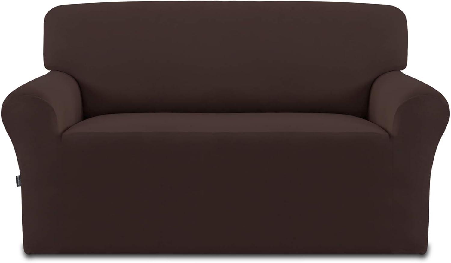 image:imageEasyGoing Fleece Stretch Sofa Slipcover Spandex NonSlip Soft Couch Sofa Cover Washable Furniture Protector with AntiSkid Foam and Elastic Bottom for Kids PetsLoveseat Dark GrayChocolate