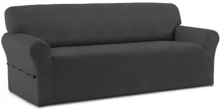 image:imageEasyGoing Fleece Stretch Sofa Slipcover Spandex NonSlip Soft Couch Sofa Cover Washable Furniture Protector with AntiSkid Foam and Elastic Bottom for Kids PetsLoveseat Dark GrayDark Gray