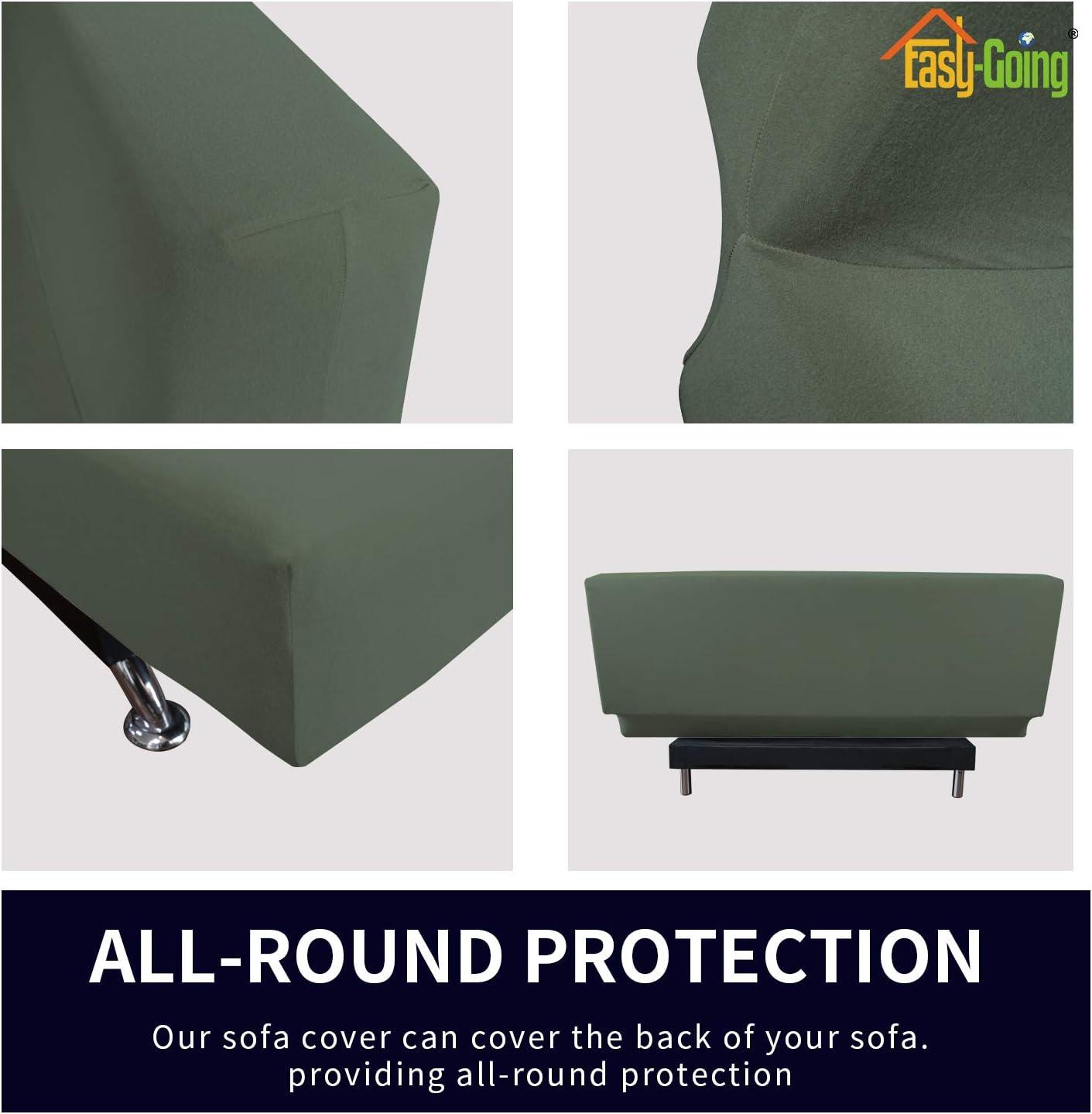 image:imageEasyGoing Fleece Stretch Sofa Slipcover Spandex NonSlip Soft Couch Sofa Cover Washable Furniture Protector with AntiSkid Foam and Elastic Bottom for Kids PetsLoveseat Dark GrayGrayish Green