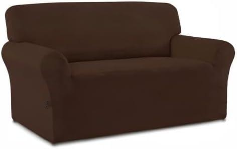 image:imageEasyGoing Fleece Stretch Sofa Slipcover Spandex NonSlip Soft Couch Sofa Cover Washable Furniture Protector with AntiSkid Foam and Elastic Bottom for Kids PetsLoveseat Dark GrayCoffee