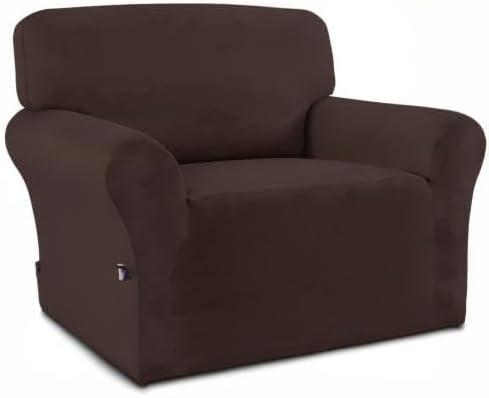 image:imageEasyGoing Fleece Stretch Sofa Slipcover Spandex NonSlip Soft Couch Sofa Cover Washable Furniture Protector with AntiSkid Foam and Elastic Bottom for Kids PetsLoveseat Dark GrayChocolate