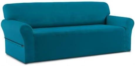 image:imageEasyGoing Fleece Stretch Sofa Slipcover Spandex NonSlip Soft Couch Sofa Cover Washable Furniture Protector with AntiSkid Foam and Elastic Bottom for Kids PetsLoveseat Dark GrayPeacock Blue