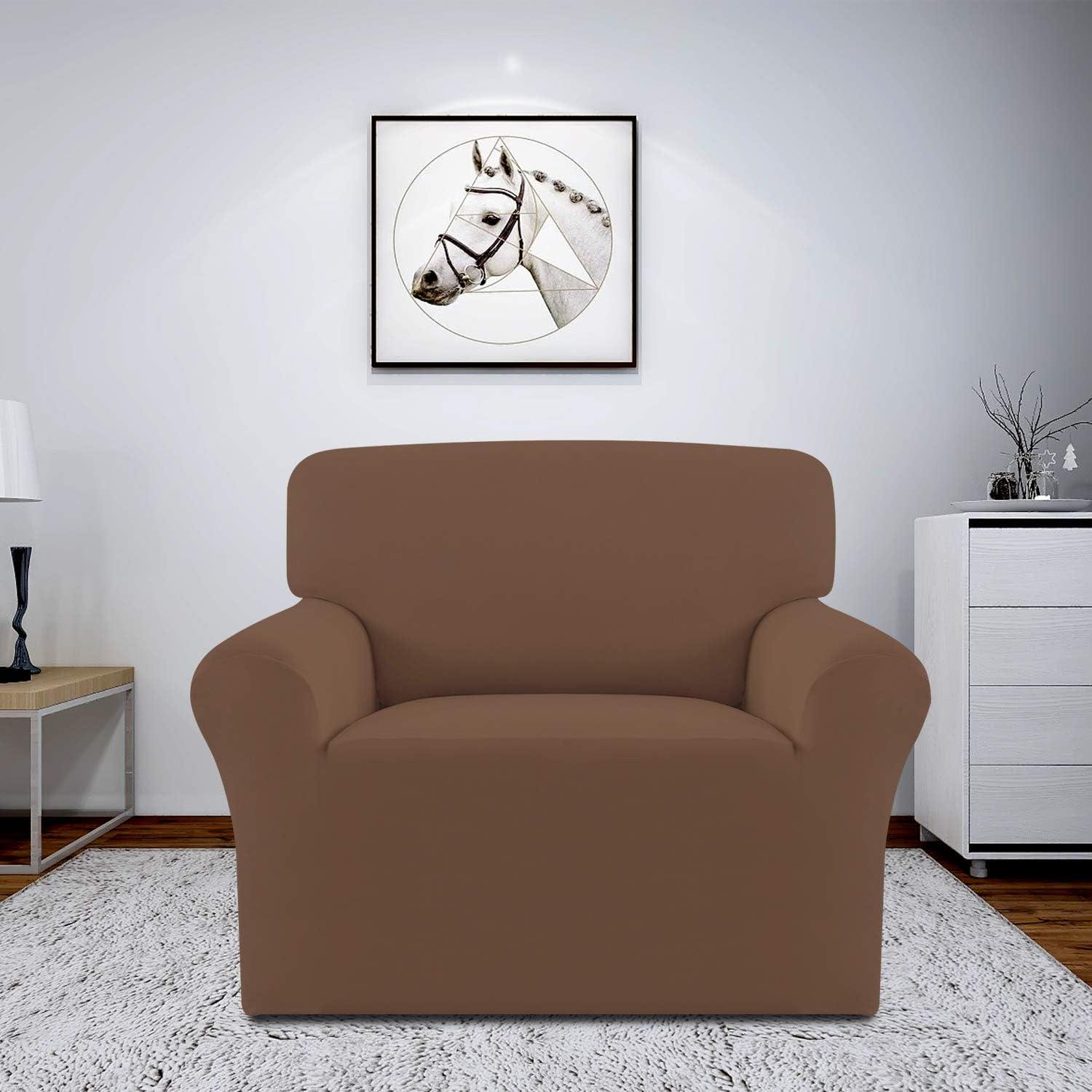 image:imageEasyGoing Fleece Stretch Sofa Slipcover Spandex NonSlip Soft Couch Sofa Cover Washable Furniture Protector with AntiSkid Foam and Elastic Bottom for Kids PetsLoveseat Dark GrayBrown