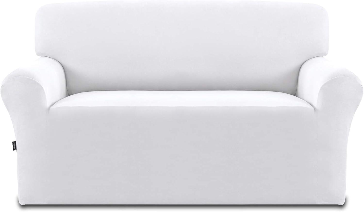 image:imageEasyGoing Fleece Stretch Sofa Slipcover Spandex NonSlip Soft Couch Sofa Cover Washable Furniture Protector with AntiSkid Foam and Elastic Bottom for Kids PetsLoveseat Dark GraySnow White
