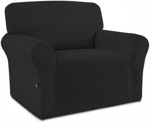 image:imageEasyGoing Fleece Stretch Sofa Slipcover Spandex NonSlip Soft Couch Sofa Cover Washable Furniture Protector with AntiSkid Foam and Elastic Bottom for Kids PetsLoveseat Dark GrayBlack
