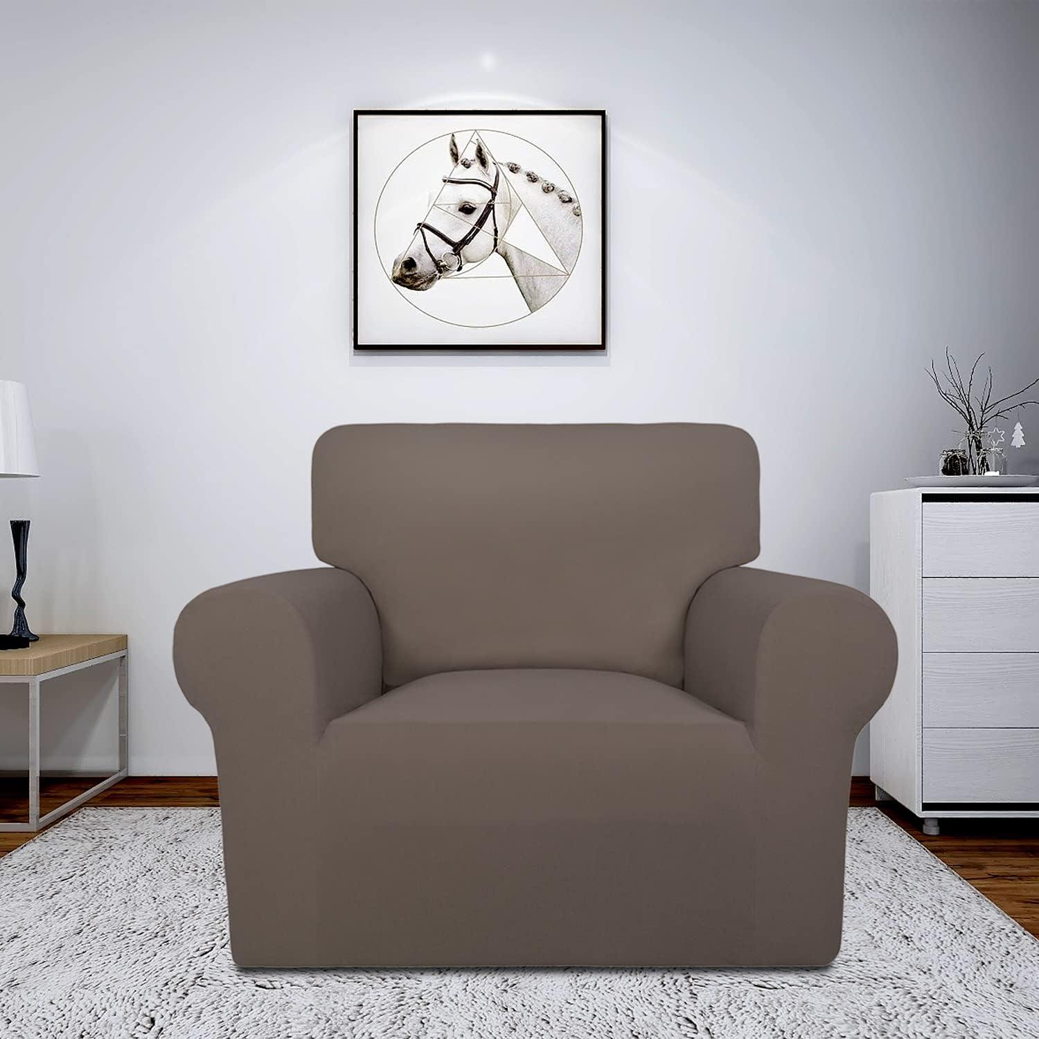 image:imageEasyGoing Fleece Stretch Sofa Slipcover Spandex NonSlip Soft Couch Sofa Cover Washable Furniture Protector with AntiSkid Foam and Elastic Bottom for Kids PetsLoveseat Dark GrayTaupe