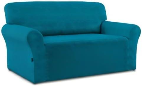 image:imageEasyGoing Fleece Stretch Sofa Slipcover Spandex NonSlip Soft Couch Sofa Cover Washable Furniture Protector with AntiSkid Foam and Elastic Bottom for Kids PetsLoveseat Dark GrayPeacock Blue