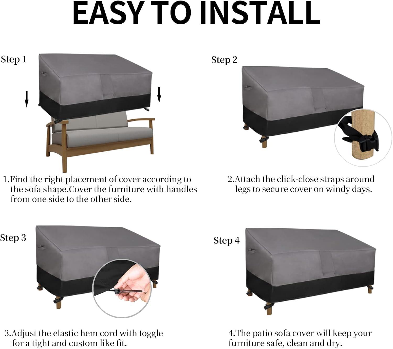 image:imageEasyGoing Heavy Duty 2 Seater Outdoor Loveseat Cover Waterproof Windproof Patio Furniture Sofa Cover with Air Vent 58Wx325Dx31H inch GrayDark GrayGrayBlack
