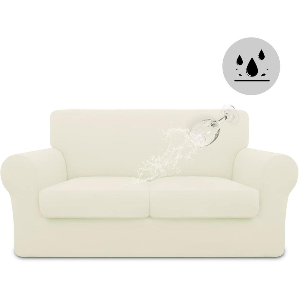 image:imageEasyGoing 100 Dual Waterproof 2 Pieces Chair Cover Stretch Soft Couch Cover for Dogs Sofa Slipcover for 1 Separate Cushion Couch Leakproof Furniture Protector for Kids Pets Dark GrayIvory