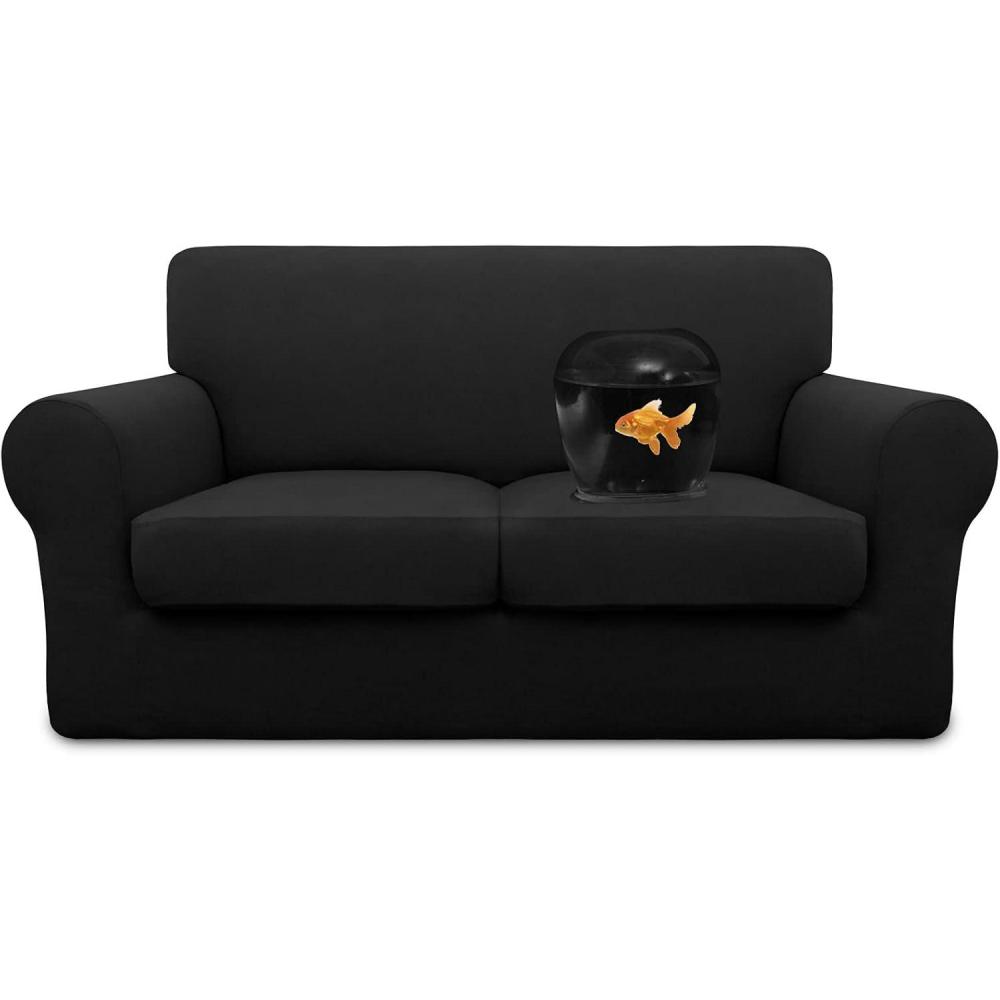 image:imageEasyGoing 100 Dual Waterproof 2 Pieces Chair Cover Stretch Soft Couch Cover for Dogs Sofa Slipcover for 1 Separate Cushion Couch Leakproof Furniture Protector for Kids Pets Dark GrayBlack