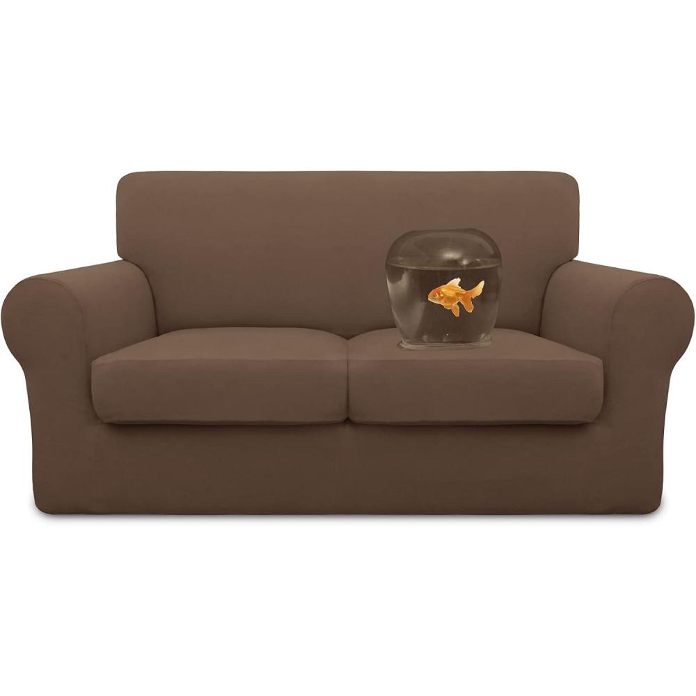 image:imageEasyGoing 100 Dual Waterproof 2 Pieces Chair Cover Stretch Soft Couch Cover for Dogs Sofa Slipcover for 1 Separate Cushion Couch Leakproof Furniture Protector for Kids Pets Dark GrayBrown