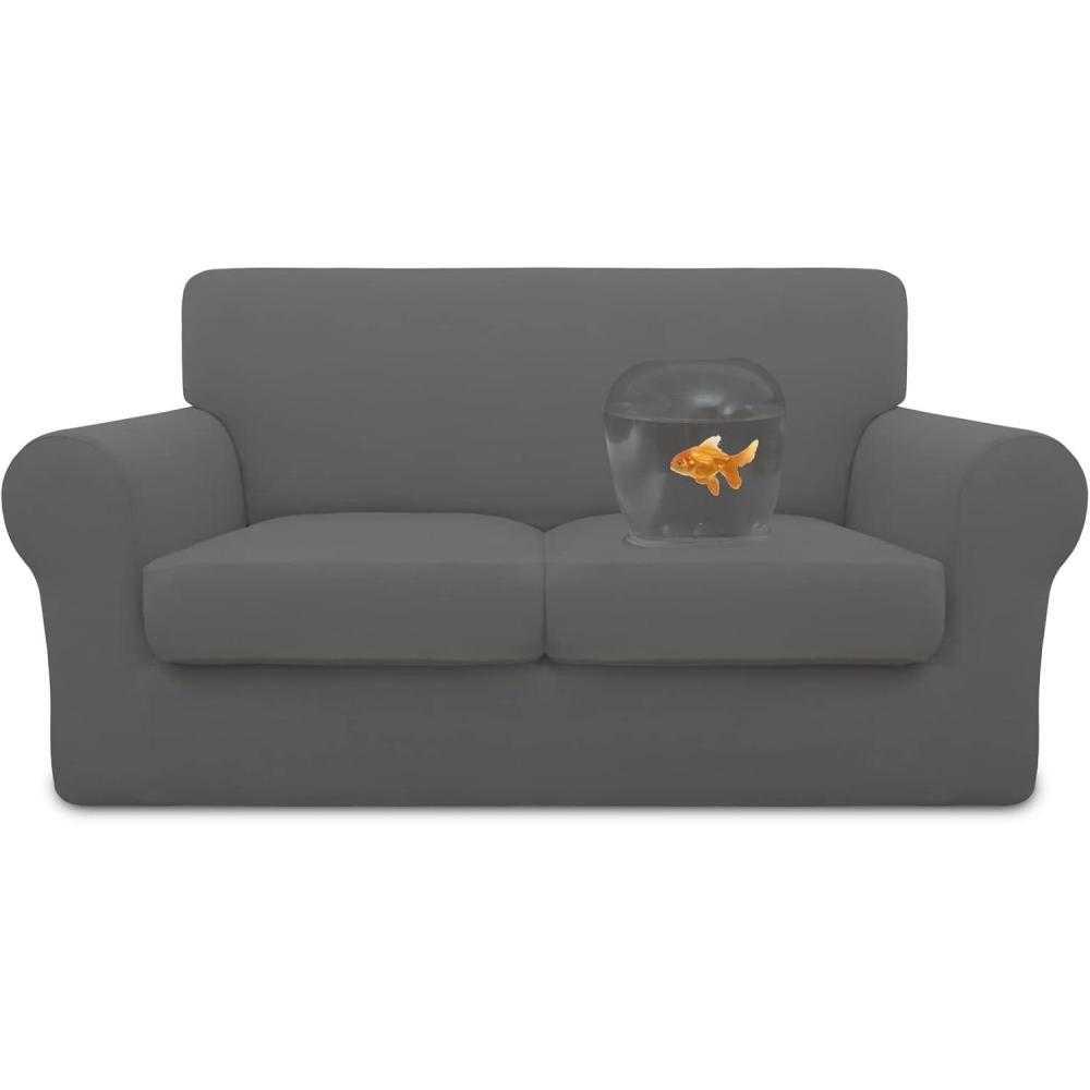 image:imageEasyGoing 100 Dual Waterproof 2 Pieces Chair Cover Stretch Soft Couch Cover for Dogs Sofa Slipcover for 1 Separate Cushion Couch Leakproof Furniture Protector for Kids Pets Dark GrayGrey
