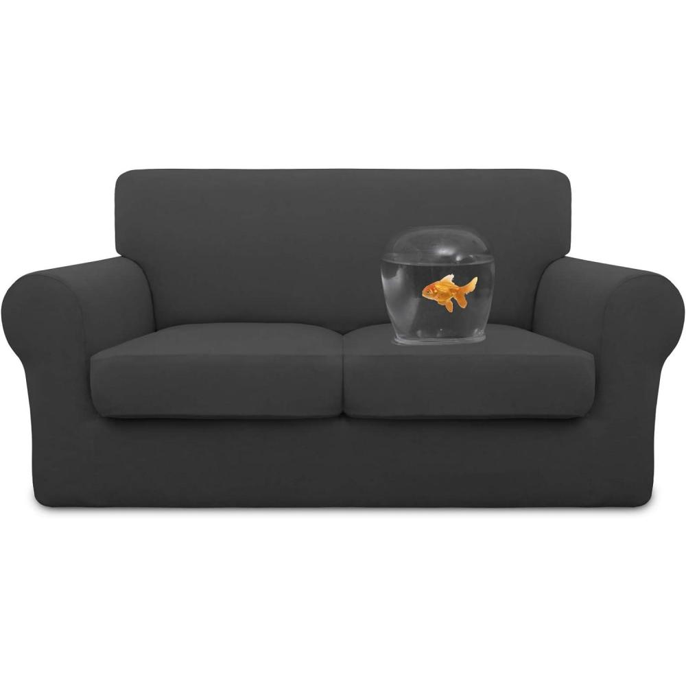 image:imageEasyGoing 100 Dual Waterproof 2 Pieces Chair Cover Stretch Soft Couch Cover for Dogs Sofa Slipcover for 1 Separate Cushion Couch Leakproof Furniture Protector for Kids Pets Dark GrayDark Gray