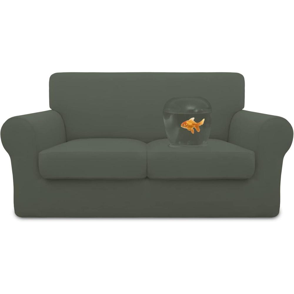image:imageEasyGoing 100 Dual Waterproof 2 Pieces Chair Cover Stretch Soft Couch Cover for Dogs Sofa Slipcover for 1 Separate Cushion Couch Leakproof Furniture Protector for Kids Pets Dark GrayGrayish Green