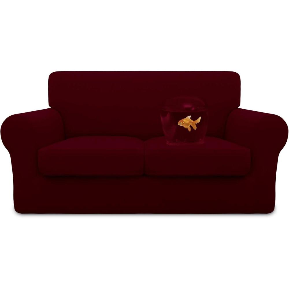image:imageEasyGoing 100 Dual Waterproof 2 Pieces Chair Cover Stretch Soft Couch Cover for Dogs Sofa Slipcover for 1 Separate Cushion Couch Leakproof Furniture Protector for Kids Pets Dark GrayWine