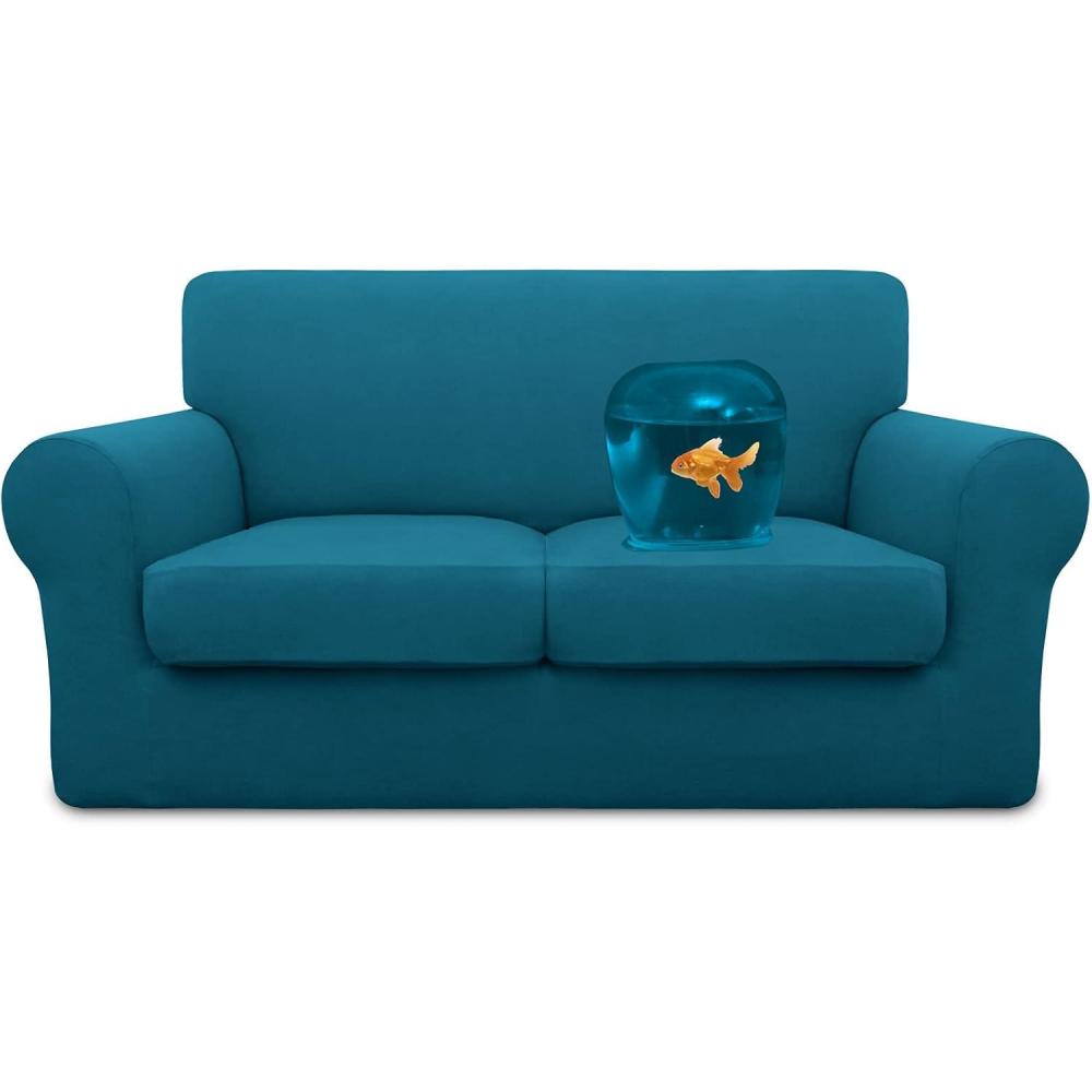 image:imageEasyGoing 100 Dual Waterproof 2 Pieces Chair Cover Stretch Soft Couch Cover for Dogs Sofa Slipcover for 1 Separate Cushion Couch Leakproof Furniture Protector for Kids Pets Dark GrayPeacock Blue