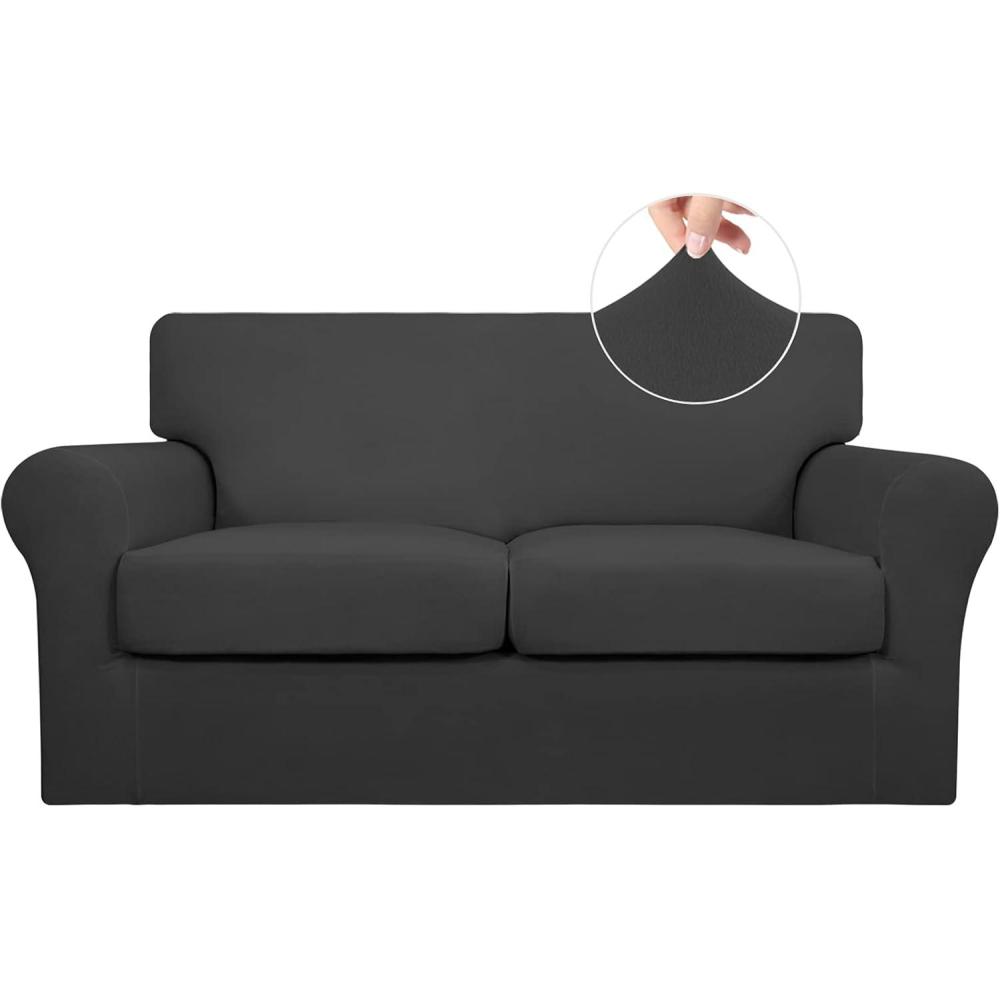 image:imageEasyGoing 2 Pieces Microfiber Stretch Chair Slipcover Spandex Soft Fitted Sofa Couch Cover Washable Furniture Protector with Elastic Bottom Kids Pet ChocolateDark Gray