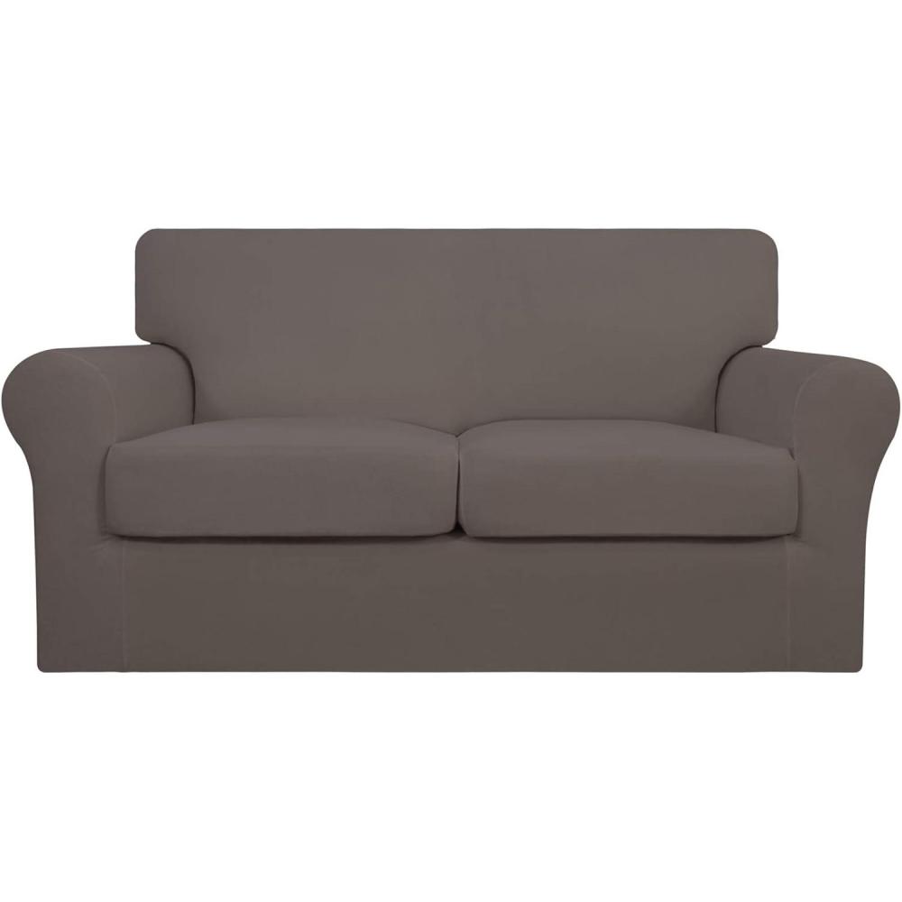 image:imageEasyGoing 2 Pieces Microfiber Stretch Chair Slipcover Spandex Soft Fitted Sofa Couch Cover Washable Furniture Protector with Elastic Bottom Kids Pet ChocolateTaupe