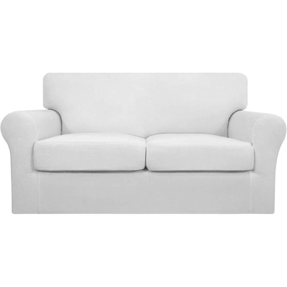 image:imageEasyGoing 2 Pieces Microfiber Stretch Chair Slipcover Spandex Soft Fitted Sofa Couch Cover Washable Furniture Protector with Elastic Bottom Kids Pet ChocolateSnow White