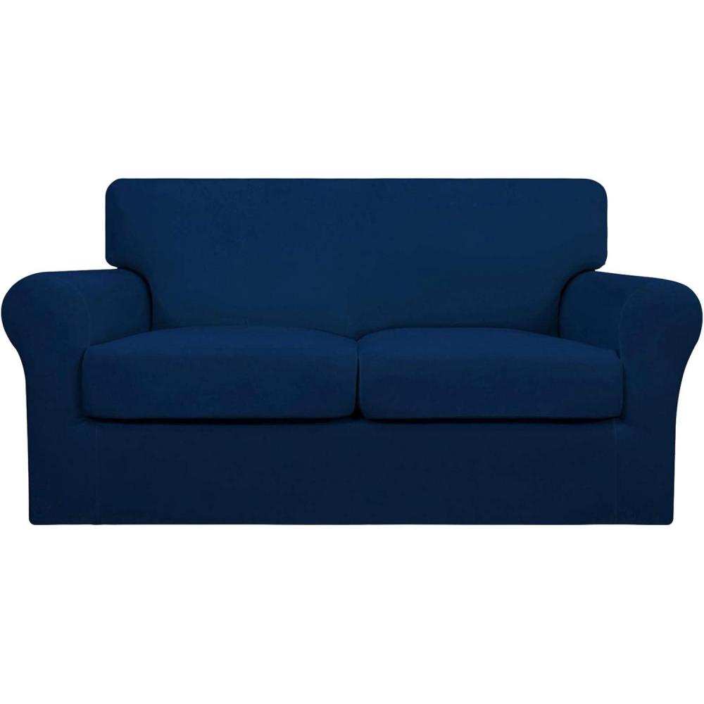 image:imageEasyGoing 2 Pieces Microfiber Stretch Chair Slipcover Spandex Soft Fitted Sofa Couch Cover Washable Furniture Protector with Elastic Bottom Kids Pet ChocolateNavy