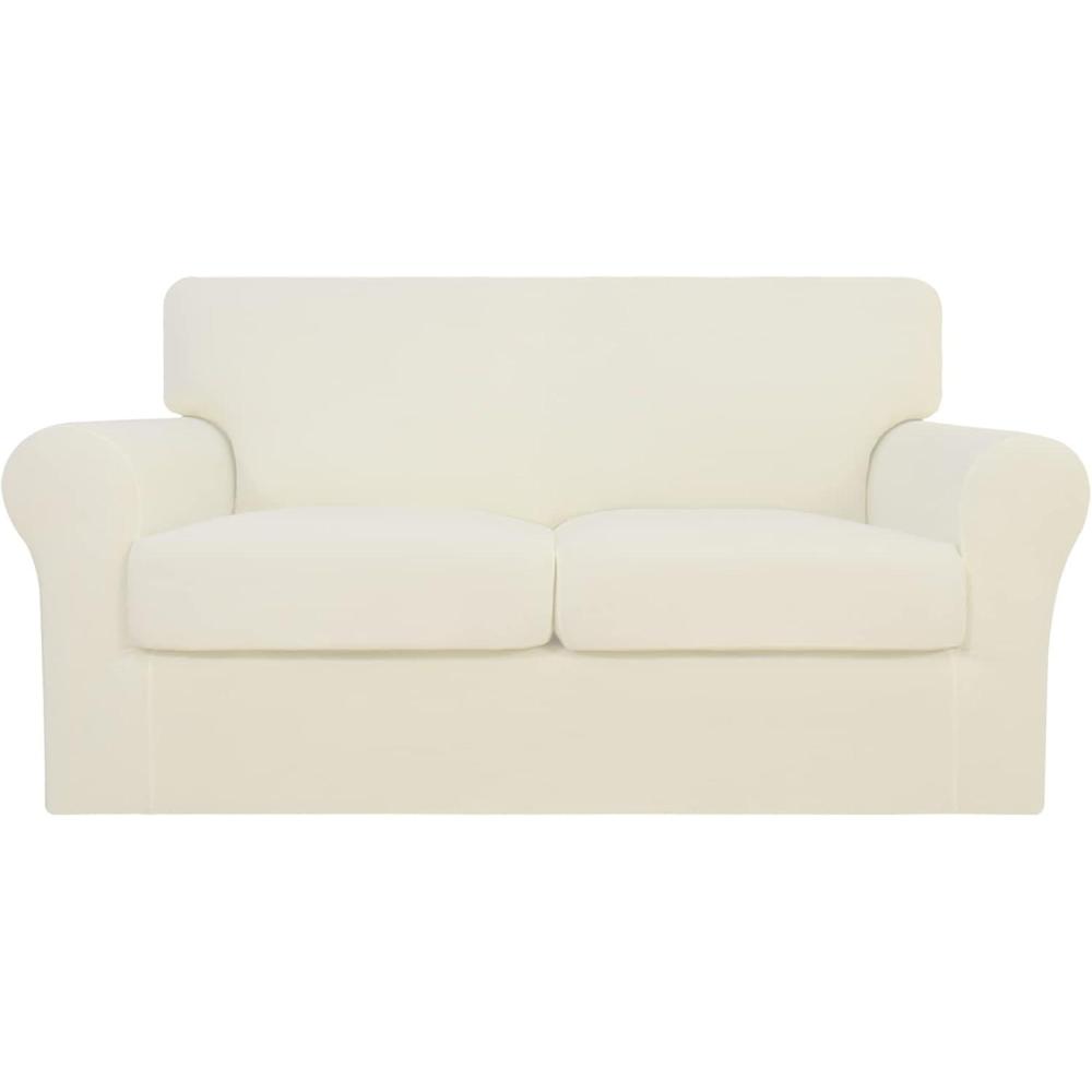 image:imageEasyGoing 2 Pieces Microfiber Stretch Chair Slipcover Spandex Soft Fitted Sofa Couch Cover Washable Furniture Protector with Elastic Bottom Kids Pet ChocolateIvory