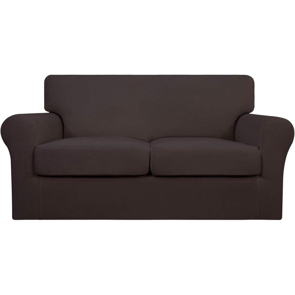 image:imageEasyGoing 2 Pieces Microfiber Stretch Chair Slipcover Spandex Soft Fitted Sofa Couch Cover Washable Furniture Protector with Elastic Bottom Kids Pet ChocolateChocolate
