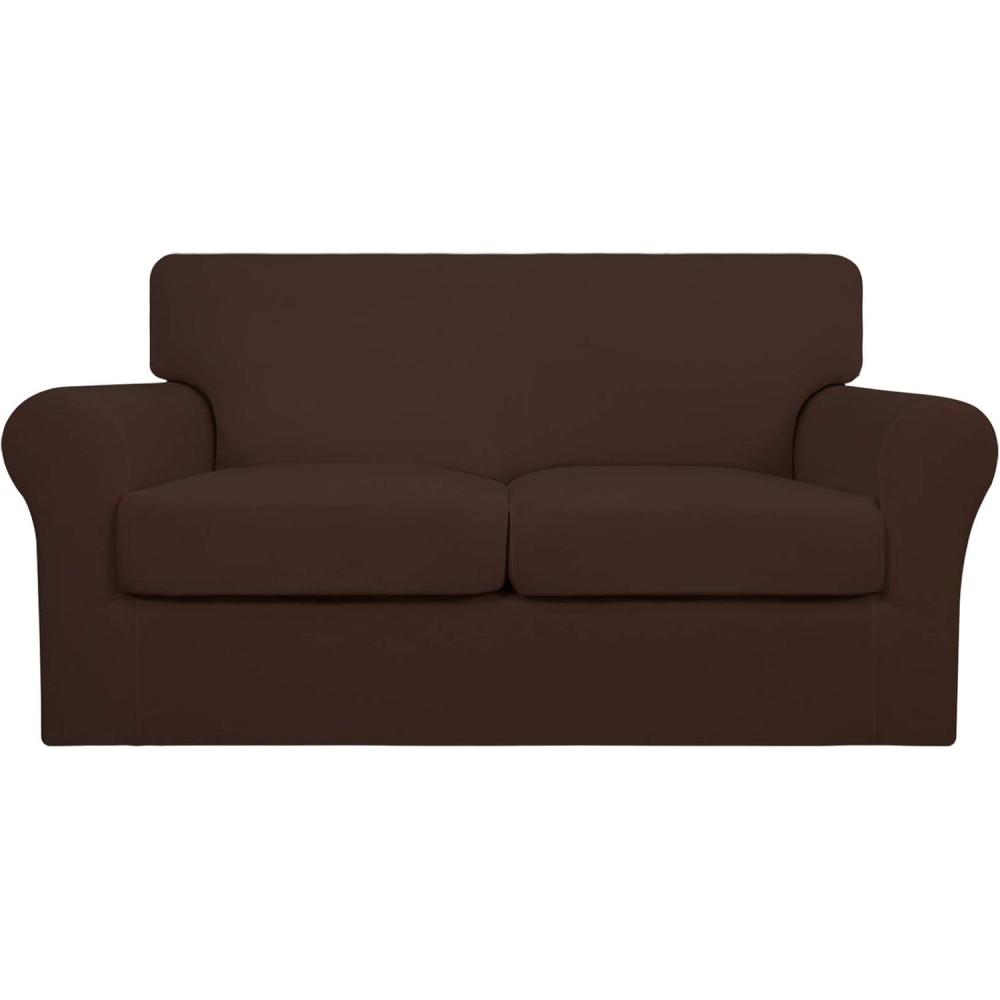 image:imageEasyGoing 2 Pieces Microfiber Stretch Chair Slipcover Spandex Soft Fitted Sofa Couch Cover Washable Furniture Protector with Elastic Bottom Kids Pet ChocolateCoffee