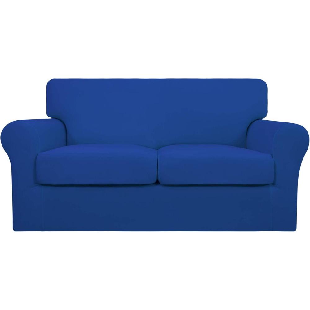 image:imageEasyGoing 2 Pieces Microfiber Stretch Chair Slipcover Spandex Soft Fitted Sofa Couch Cover Washable Furniture Protector with Elastic Bottom Kids Pet ChocolateClassic Blue