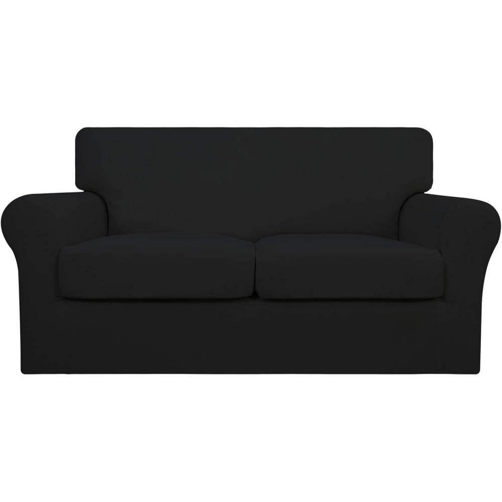 image:imageEasyGoing 2 Pieces Microfiber Stretch Chair Slipcover Spandex Soft Fitted Sofa Couch Cover Washable Furniture Protector with Elastic Bottom Kids Pet ChocolateBlack