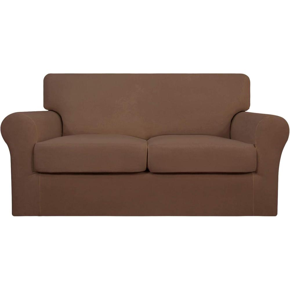 image:imageEasyGoing 2 Pieces Microfiber Stretch Chair Slipcover Spandex Soft Fitted Sofa Couch Cover Washable Furniture Protector with Elastic Bottom Kids Pet ChocolateBrown