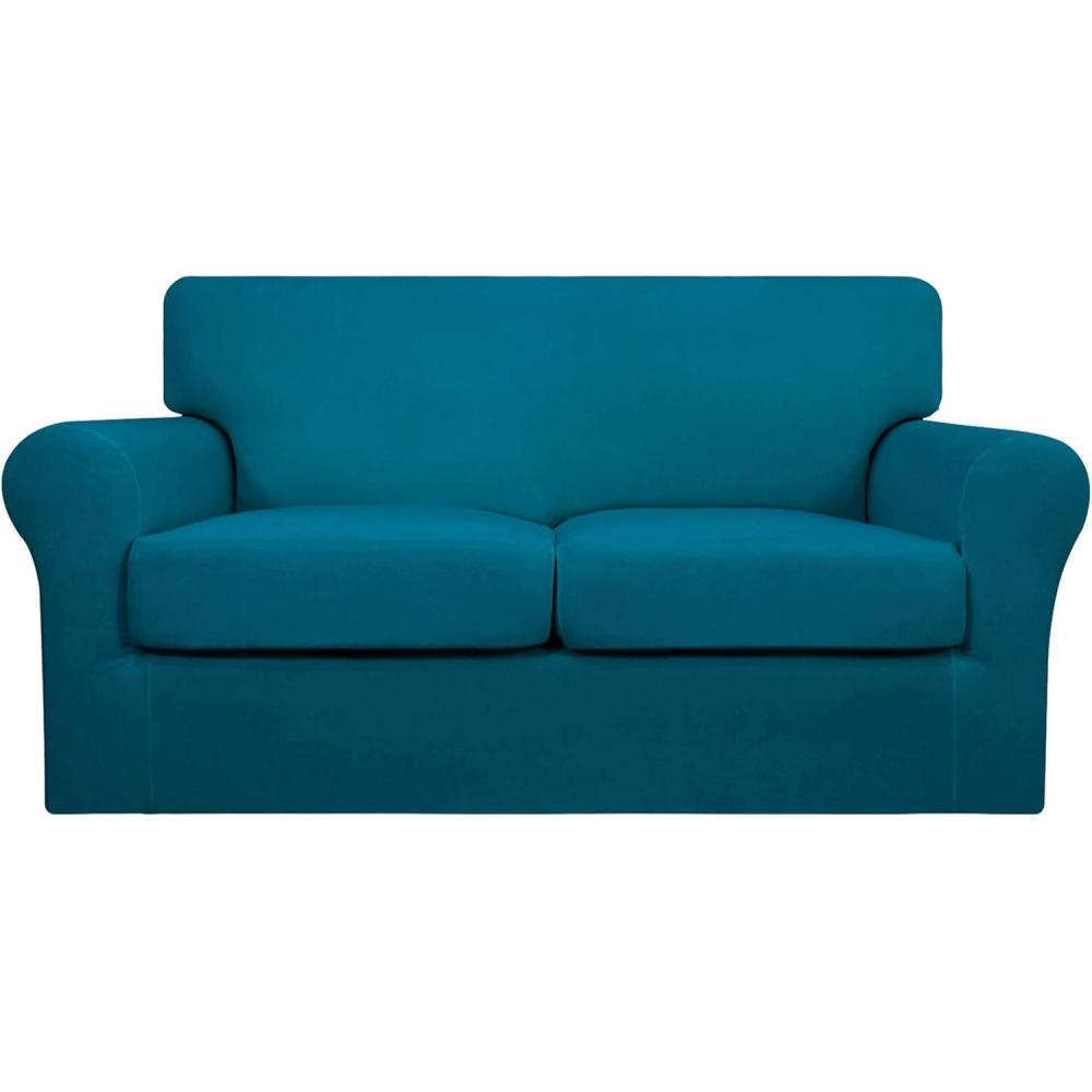 image:imageEasyGoing 2 Pieces Microfiber Stretch Chair Slipcover Spandex Soft Fitted Sofa Couch Cover Washable Furniture Protector with Elastic Bottom Kids Pet ChocolatePeacock Blue