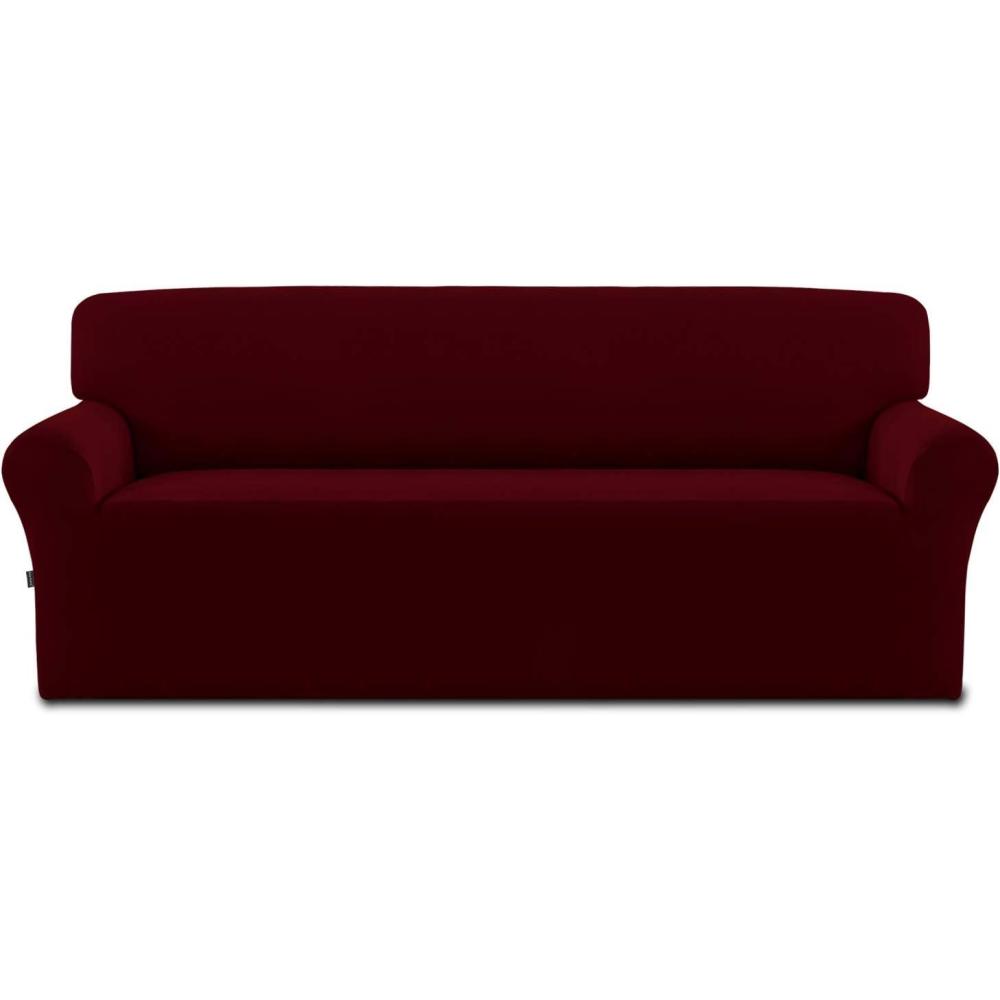 image:imageEasyGoing Fleece Stretch Sofa Slipcover Spandex NonSlip Soft Couch Sofa Cover Washable Furniture Protector with AntiSkid Foam and Elastic Bottom for Kids PetsLoveseat Dark GrayWine