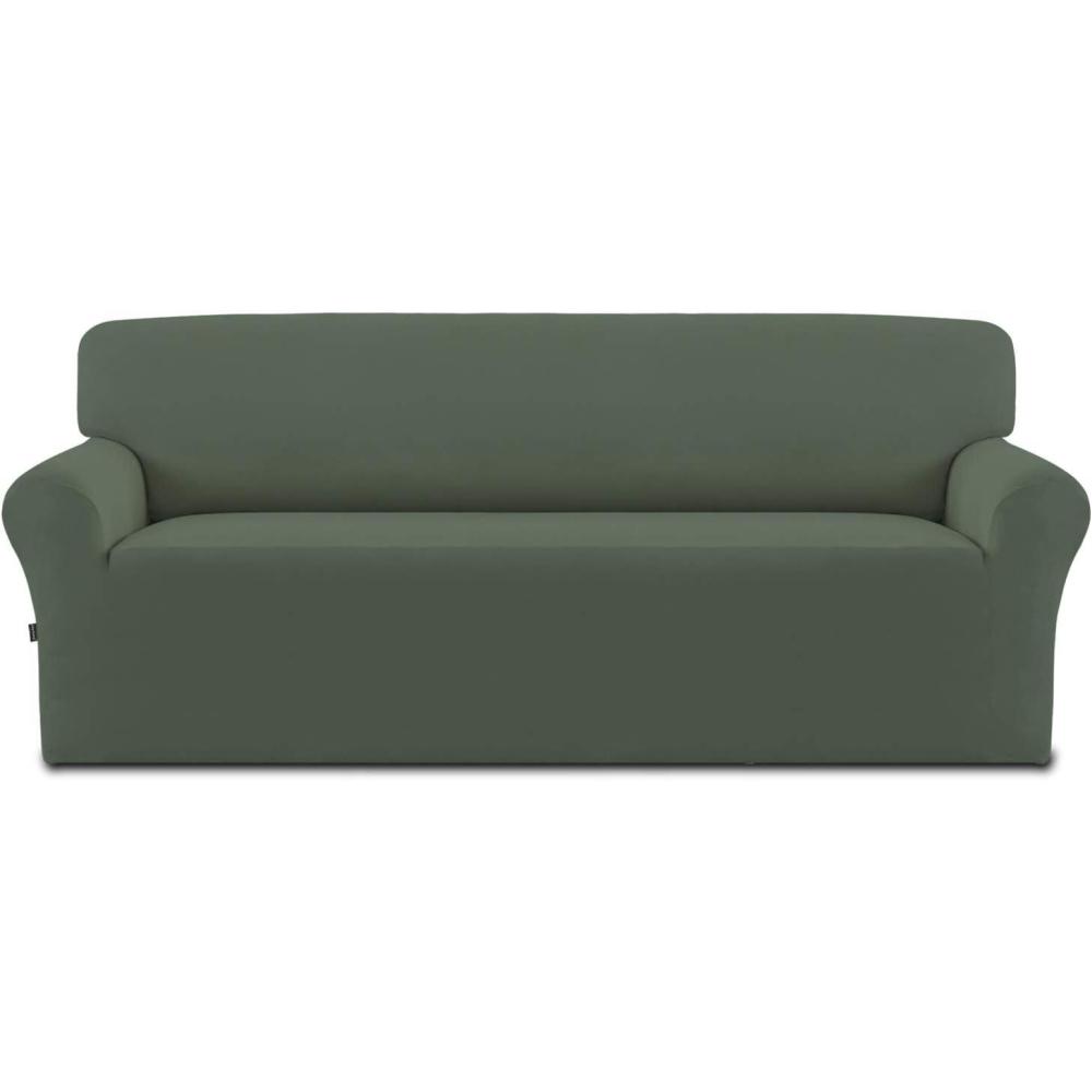 image:imageEasyGoing Fleece Stretch Sofa Slipcover Spandex NonSlip Soft Couch Sofa Cover Washable Furniture Protector with AntiSkid Foam and Elastic Bottom for Kids PetsLoveseat Dark GrayGrayish Green