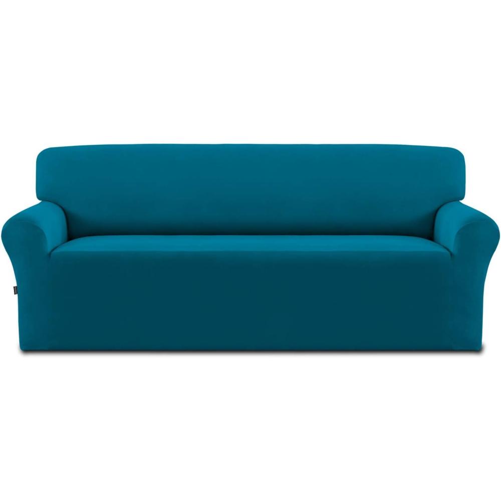 image:imageEasyGoing Fleece Stretch Sofa Slipcover Spandex NonSlip Soft Couch Sofa Cover Washable Furniture Protector with AntiSkid Foam and Elastic Bottom for Kids PetsLoveseat Dark GrayPeacock Blue