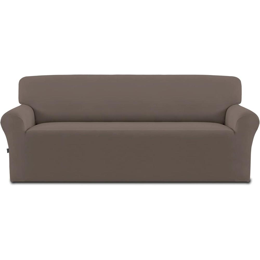 image:imageEasyGoing Fleece Stretch Sofa Slipcover Spandex NonSlip Soft Couch Sofa Cover Washable Furniture Protector with AntiSkid Foam and Elastic Bottom for Kids PetsLoveseat Dark GrayTaupe
