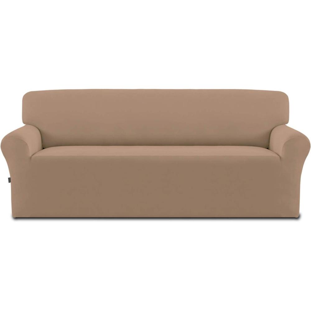 image:imageEasyGoing Fleece Stretch Sofa Slipcover Spandex NonSlip Soft Couch Sofa Cover Washable Furniture Protector with AntiSkid Foam and Elastic Bottom for Kids PetsLoveseat Dark GrayCamel