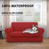 Easy-Going 100% Dual Waterproof 2 Pieces Chair Cover Stretch Soft Couch Cover for Dogs, Sofa Slipcover for 1 Separate Cushion Couch Leakproof Furniture Protector for Kids, Pets Dark Gray(Christmas Red)