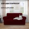 Easy-Going 100% Dual Waterproof 2 Pieces Chair Cover Stretch Soft Couch Cover for Dogs, Sofa Slipcover for 1 Separate Cushion Couch Leakproof Furniture Protector for Kids, Pets Dark Gray(Wine)
