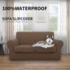 Easy-Going 100% Dual Waterproof 2 Pieces Chair Cover Stretch Soft Couch Cover for Dogs, Sofa Slipcover for 1 Separate Cushion Couch Leakproof Furniture Protector for Kids, Pets Dark Gray(Brown)