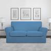 Easy-Going 2 Pieces Microfiber Stretch Chair Slipcover – Spandex Soft Fitted Sofa Couch Cover Washable Furniture Protector with Elastic Bottom Kids Pet Chocolate(Light Blue)