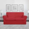 Easy-Going 2 Pieces Microfiber Stretch Chair Slipcover – Spandex Soft Fitted Sofa Couch Cover Washable Furniture Protector with Elastic Bottom Kids Pet Chocolate(Christmas Red)
