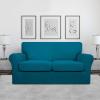 Easy-Going 2 Pieces Microfiber Stretch Chair Slipcover – Spandex Soft Fitted Sofa Couch Cover Washable Furniture Protector with Elastic Bottom Kids Pet Chocolate(Peacock Blue)