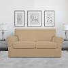 Easy-Going 2 Pieces Microfiber Stretch Chair Slipcover – Spandex Soft Fitted Sofa Couch Cover Washable Furniture Protector with Elastic Bottom Kids Pet Chocolate(Pale Yellow)