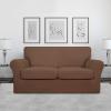 Easy-Going 2 Pieces Microfiber Stretch Chair Slipcover – Spandex Soft Fitted Sofa Couch Cover Washable Furniture Protector with Elastic Bottom Kids Pet Chocolate(Brown)