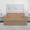 Easy-Going 2 Pieces Microfiber Stretch Chair Slipcover – Spandex Soft Fitted Sofa Couch Cover Washable Furniture Protector with Elastic Bottom Kids Pet Chocolate(Camel)